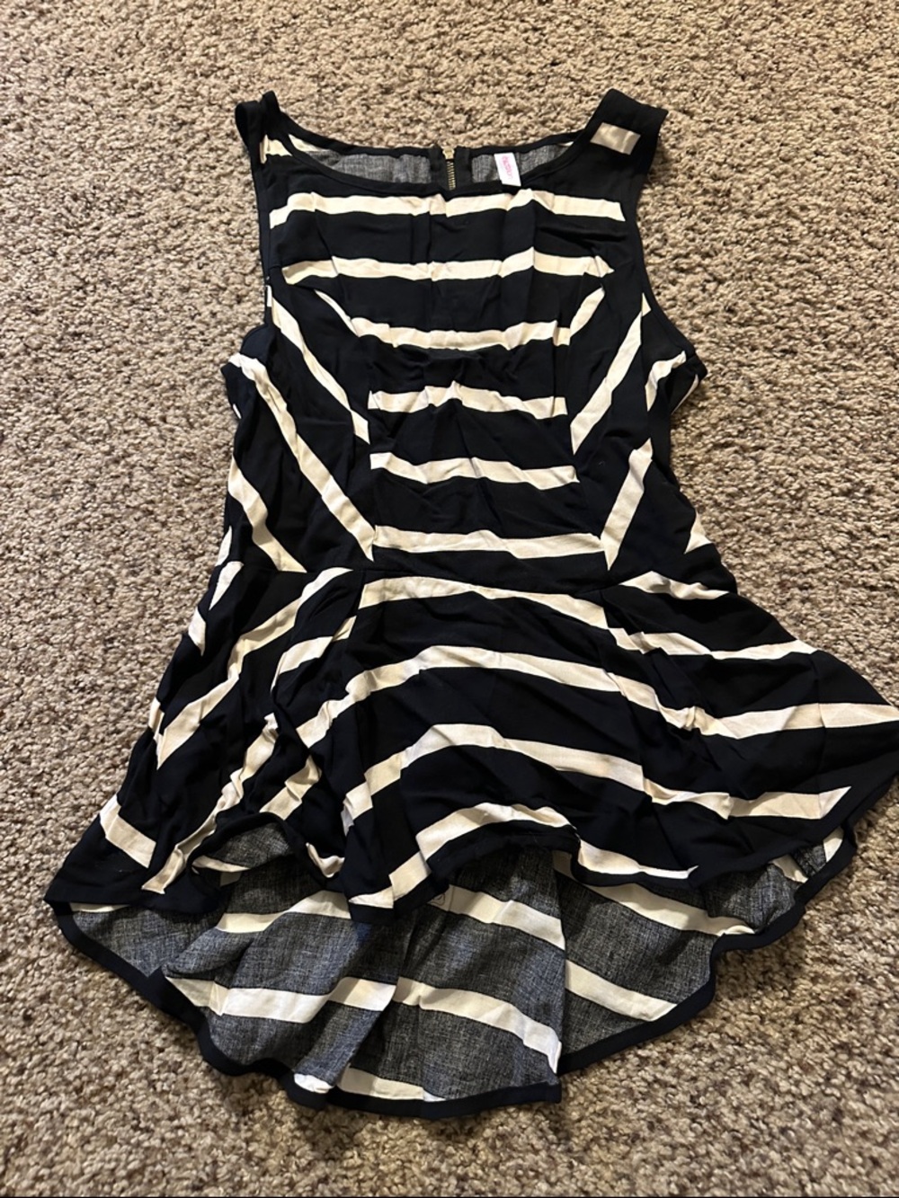 Xhilaration Black and White Striped Sleeveless Peplum Tank Top